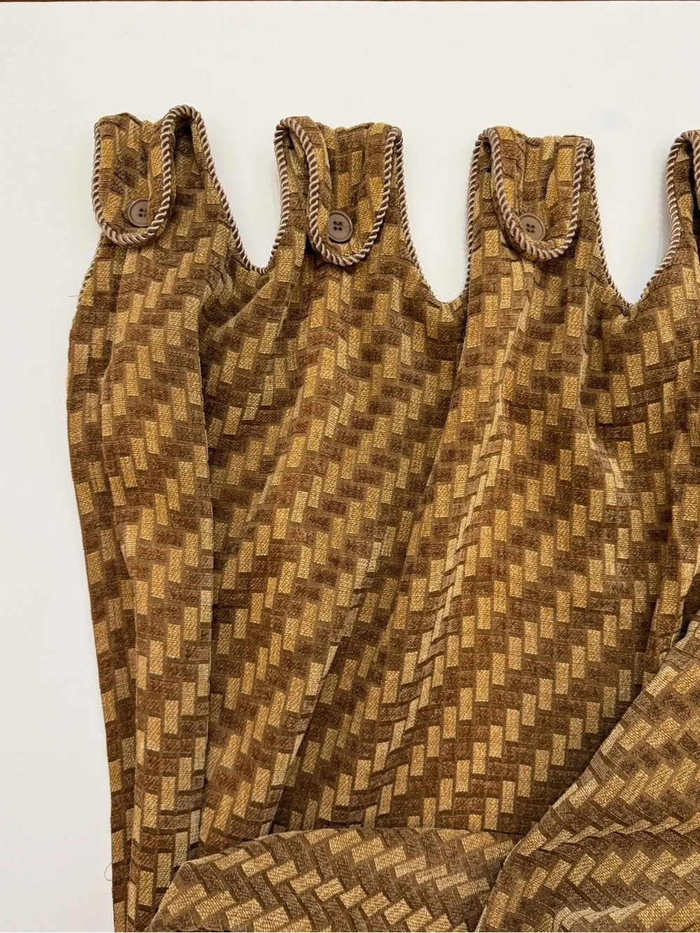 Heavyweight JC Penney Fabric Curtains Two Panels Brown Gold Geometric Design MCM